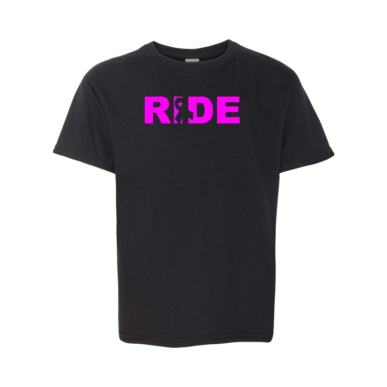 Ride Ribbon Logo Classic Youth T-Shirt Black (White Logo)