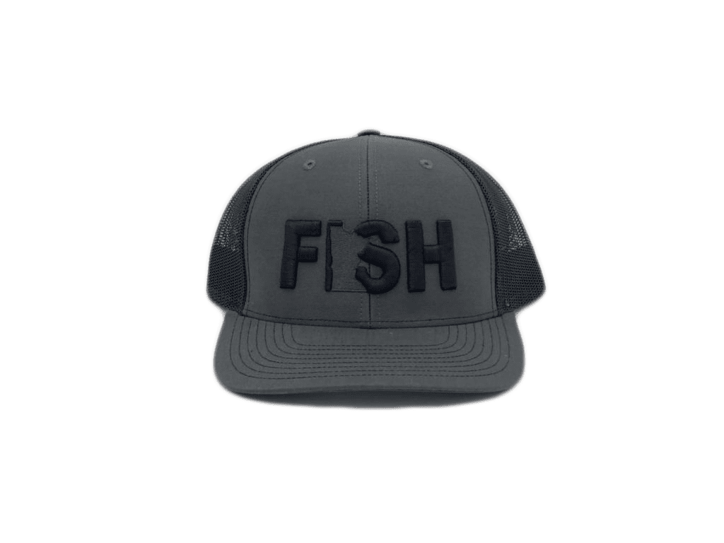 Fish Minnesota Classic Embroidered Snapback Trucker Hat Charcoal/Black