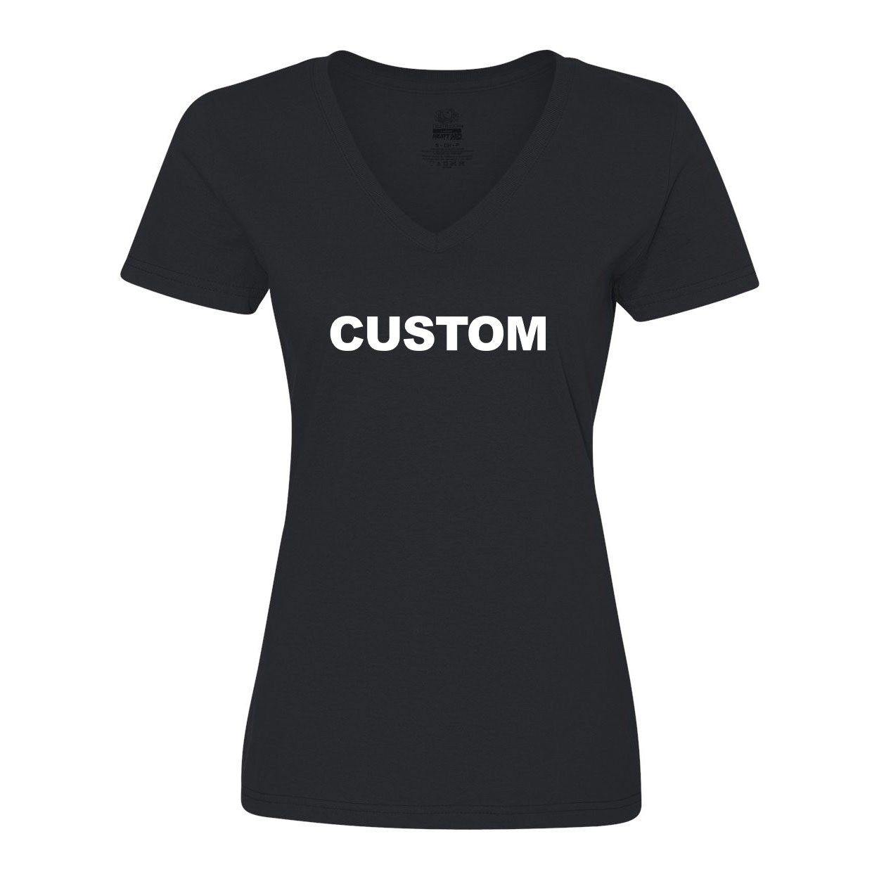 Custom Life Brand Logo Classic Womens V-Neck Shirt Black (White Logo)