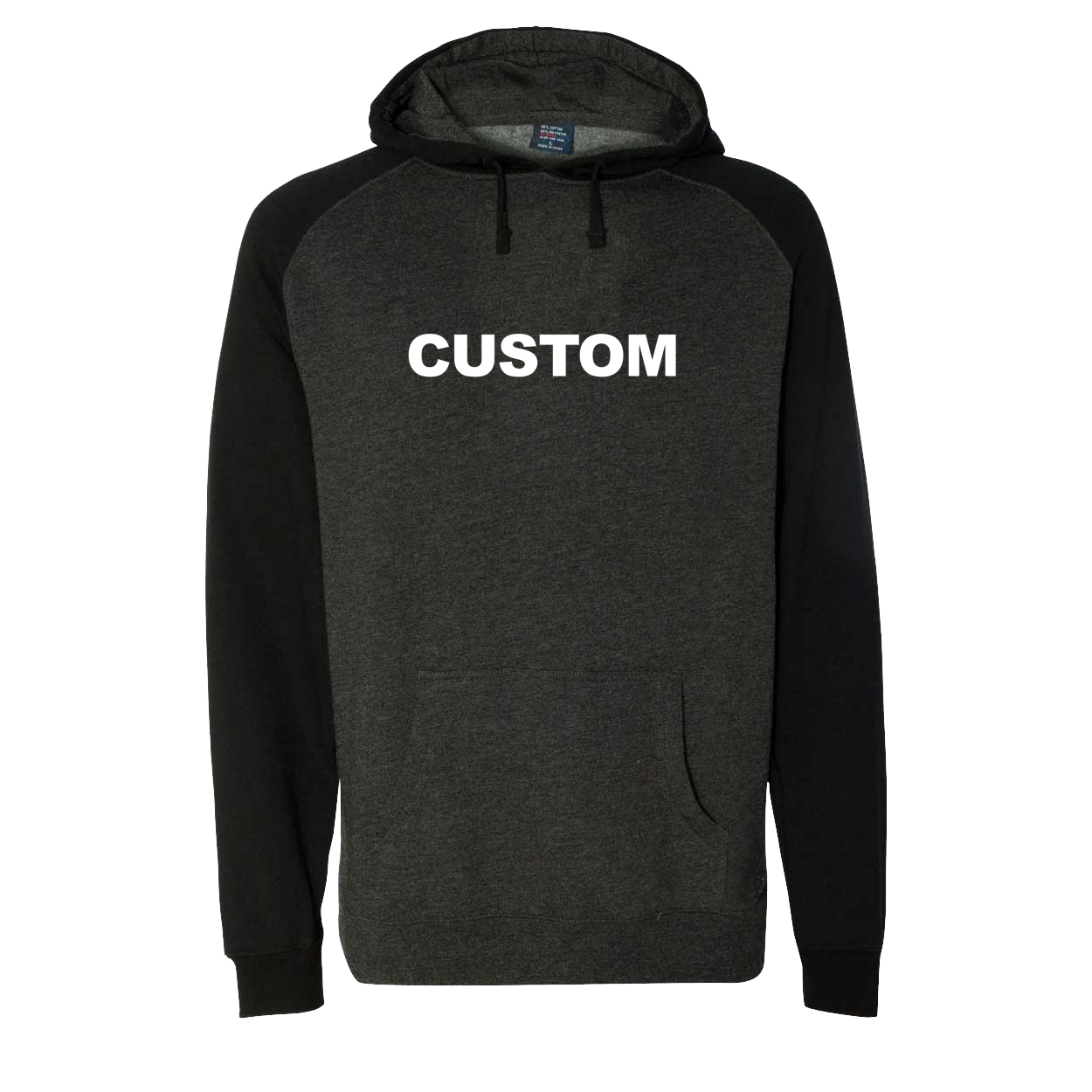 Custom Life Brand Logo Classic Raglan Hooded Pullover Sweatshirt Charcoal/Heather Black