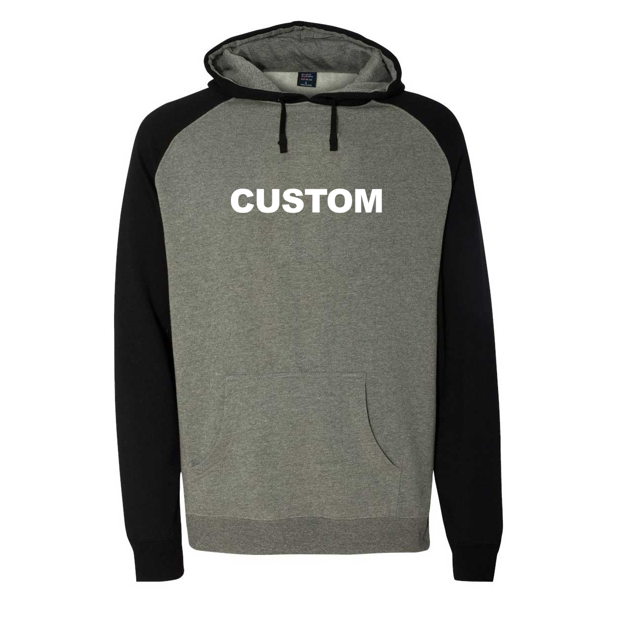 Custom Life Brand Logo Classic Raglan Hooded Pullover Sweatshirt Gunmetal/Heather Black