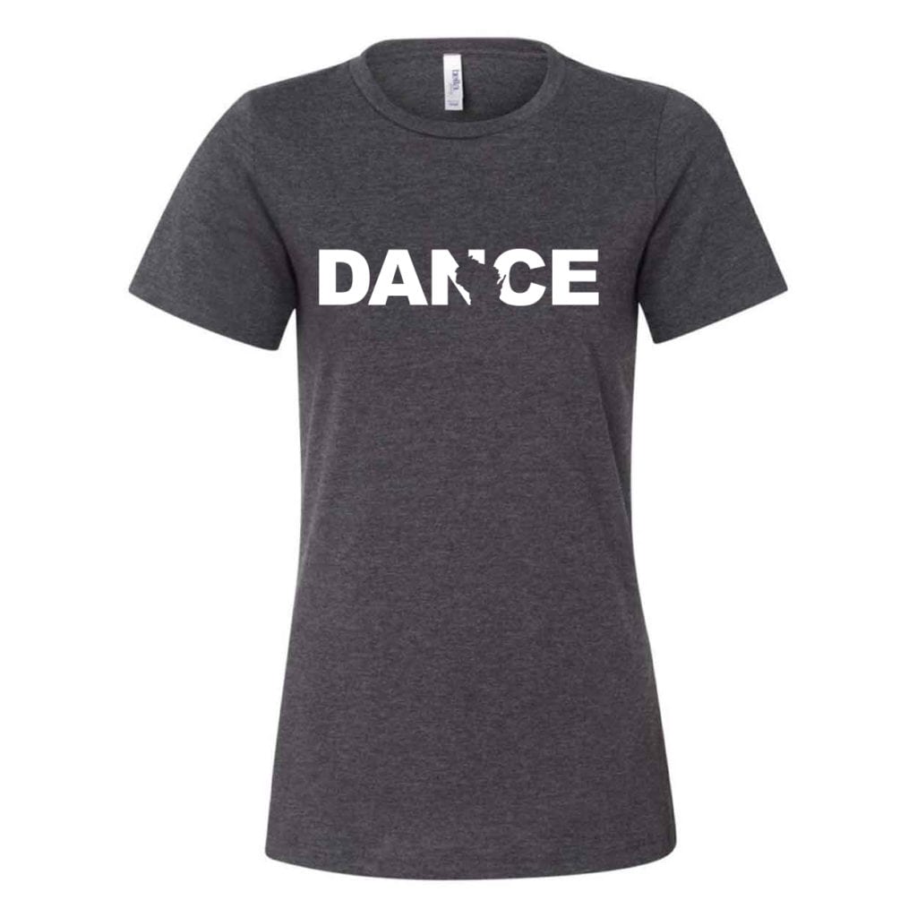 Dance Wisconsin Classic Women's Relaxed Jersey T-Shirt Dark Gray Heather (White Logo)