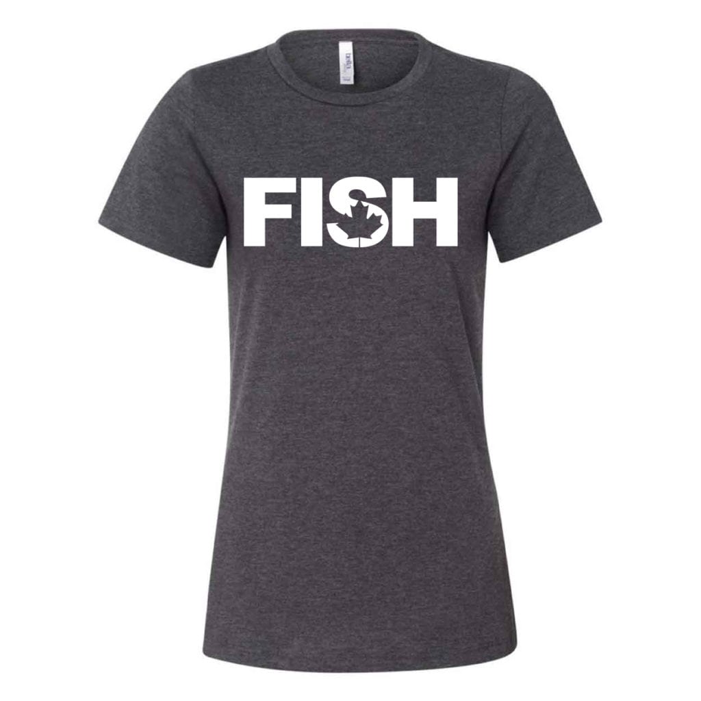 Fish Canada Classic Women's Relaxed Jersey T-Shirt Dark Gray Heather (White Logo)