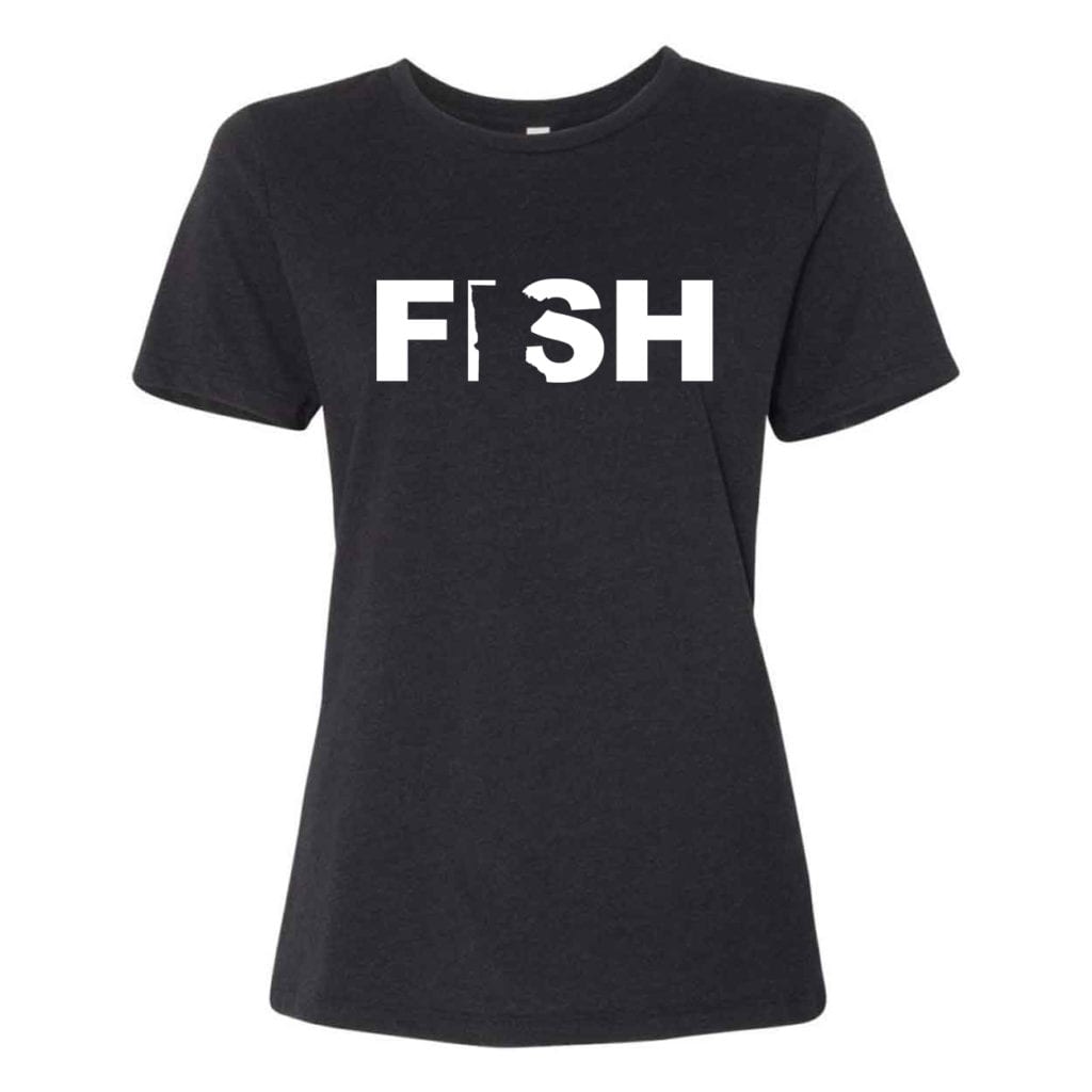 Fish Minnesota Classic Women's Relaxed Jersey T-Shirt Black Heather (White Logo)