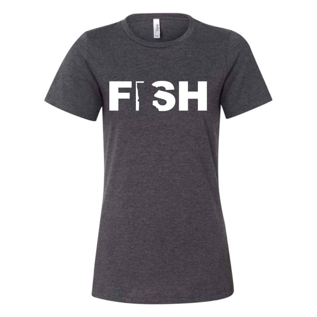 Fish Minnesota Classic Women's Relaxed Jersey T-Shirt Dark Gray Heather (White Logo)