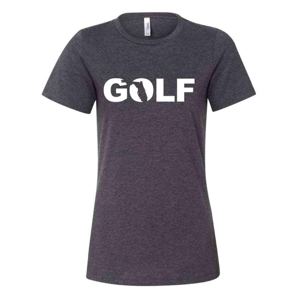 Golf Florida Classic Women's Relaxed Jersey T-Shirt Dark Gray Heather (White Logo)