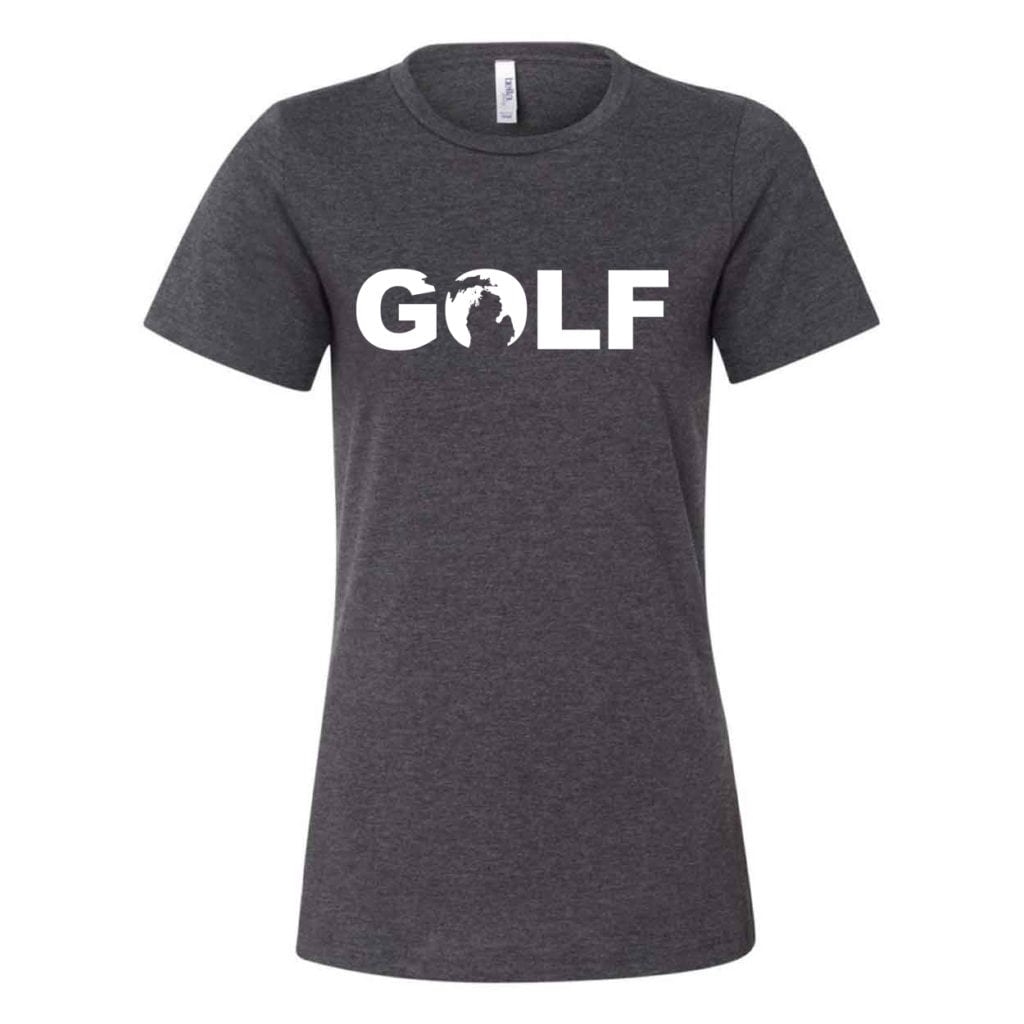 Golf Michigan Classic Women's Relaxed Jersey T-Shirt Dark Gray Heather (White Logo)