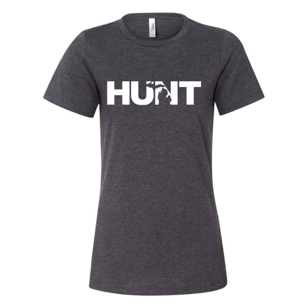 Hunt Michigan Classic Women's Relaxed Jersey T-Shirt Dark Gray Heather (White Logo)