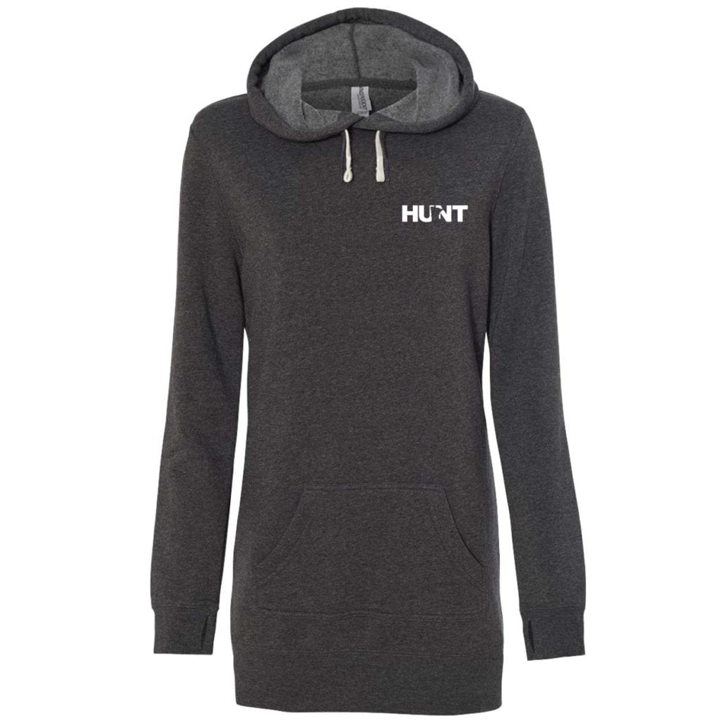 Hunt Minnesota Night Out Womens Pullover Hooded Sweatshirt Dress Carbon (White Logo)