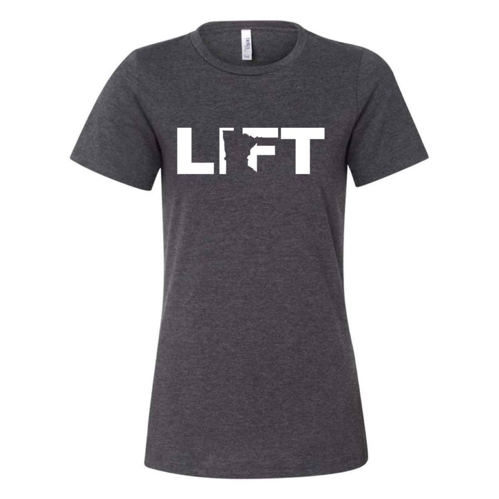 Lift Minnesota Classic Women's Relaxed Jersey T-Shirt Dark Gray Heather (White Logo)