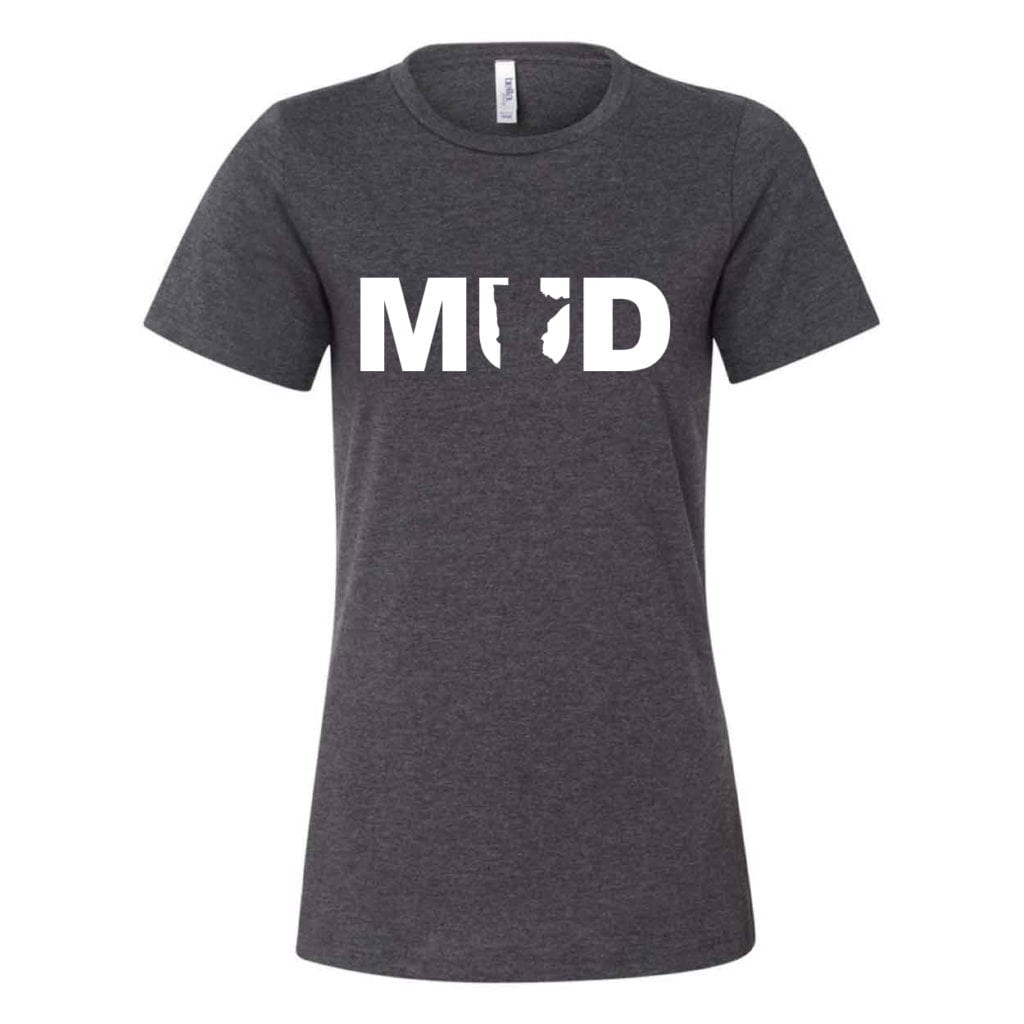 Mud Minnesota Classic Women's Relaxed Jersey T-Shirt Dark Gray Heather (White Logo)
