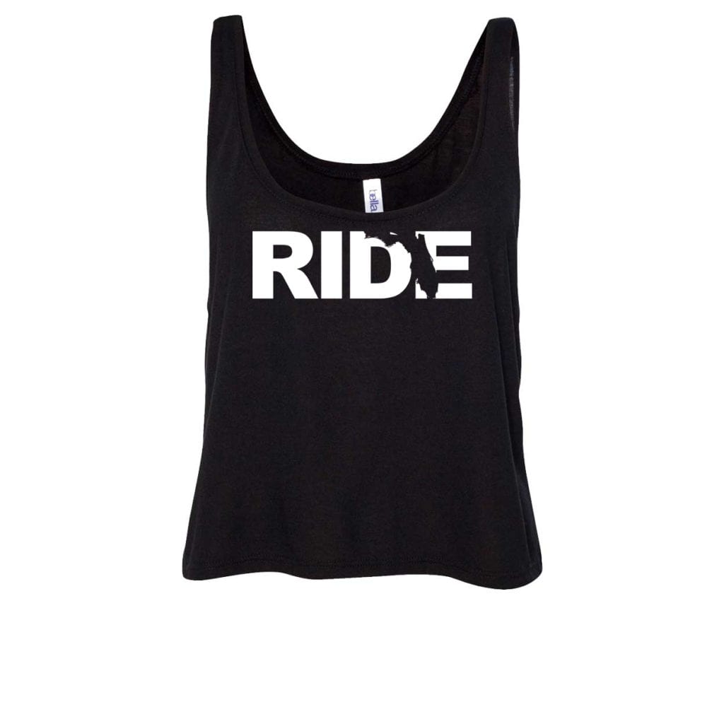 Ride Florida Classic Womens Flowy Semi Cropped Tank Black (White Logo)