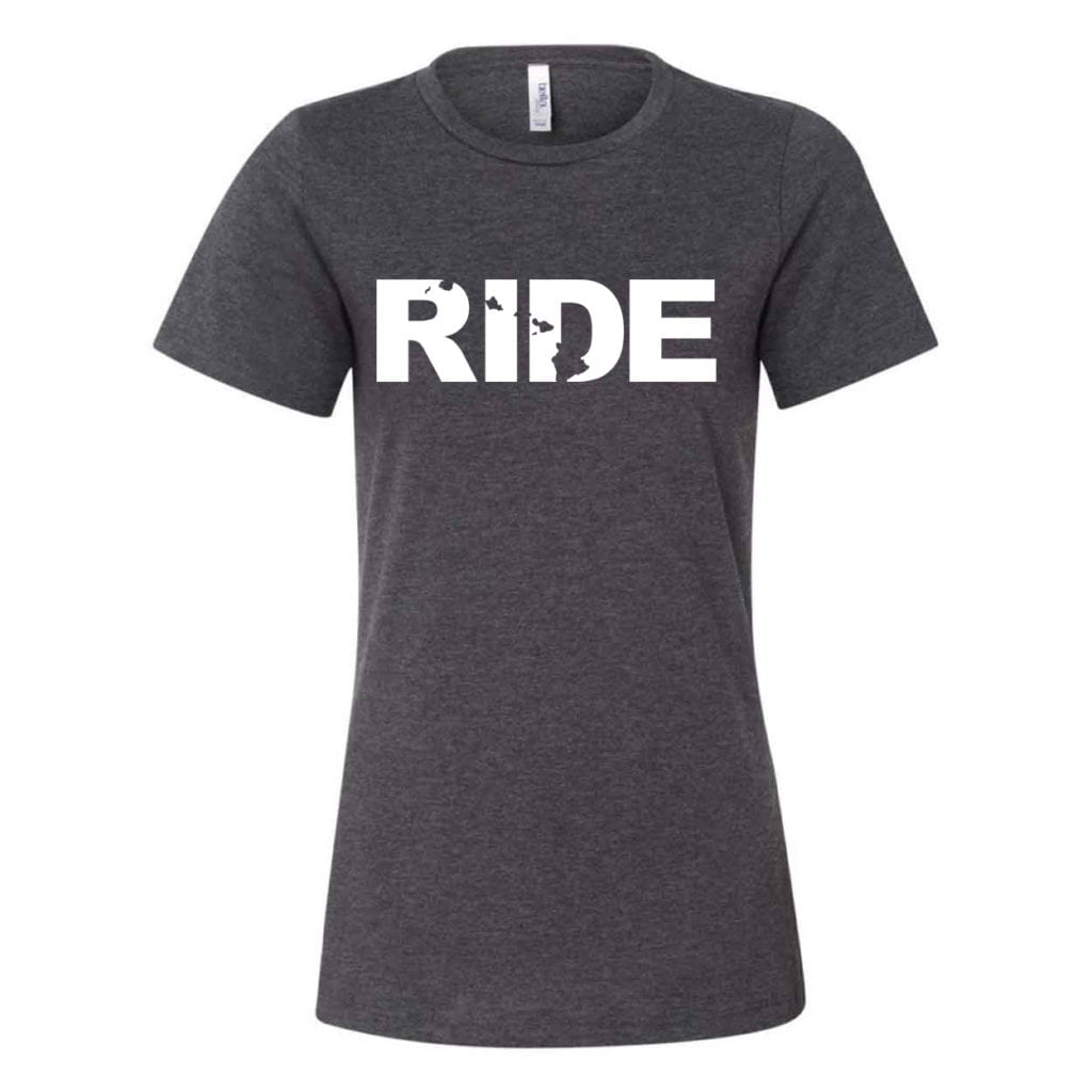 Ride Hawaii Classic Women's Relaxed Jersey T-Shirt Dark Gray Heather (White Logo)