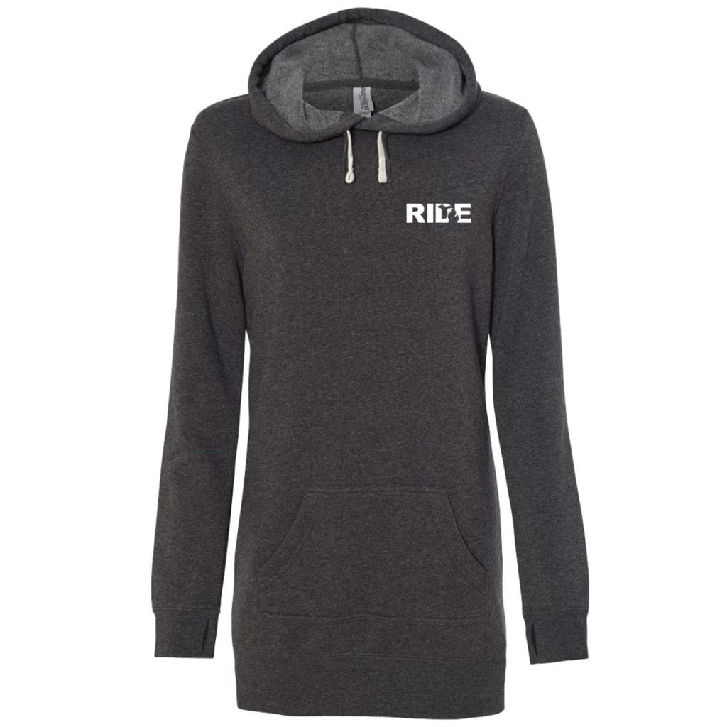 Ride Michigan Night Out Womens Pullover Hooded Sweatshirt Dress Carbon (White Logo)