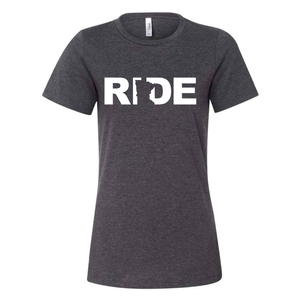 Ride Minnesota Classic Women's Relaxed Jersey T-Shirt Dark Gray Heather (White Logo)