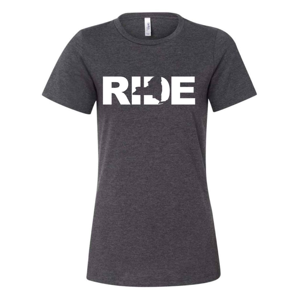 Ride New York Classic Women's Relaxed Jersey T-Shirt Dark Gray Heather (White Logo)