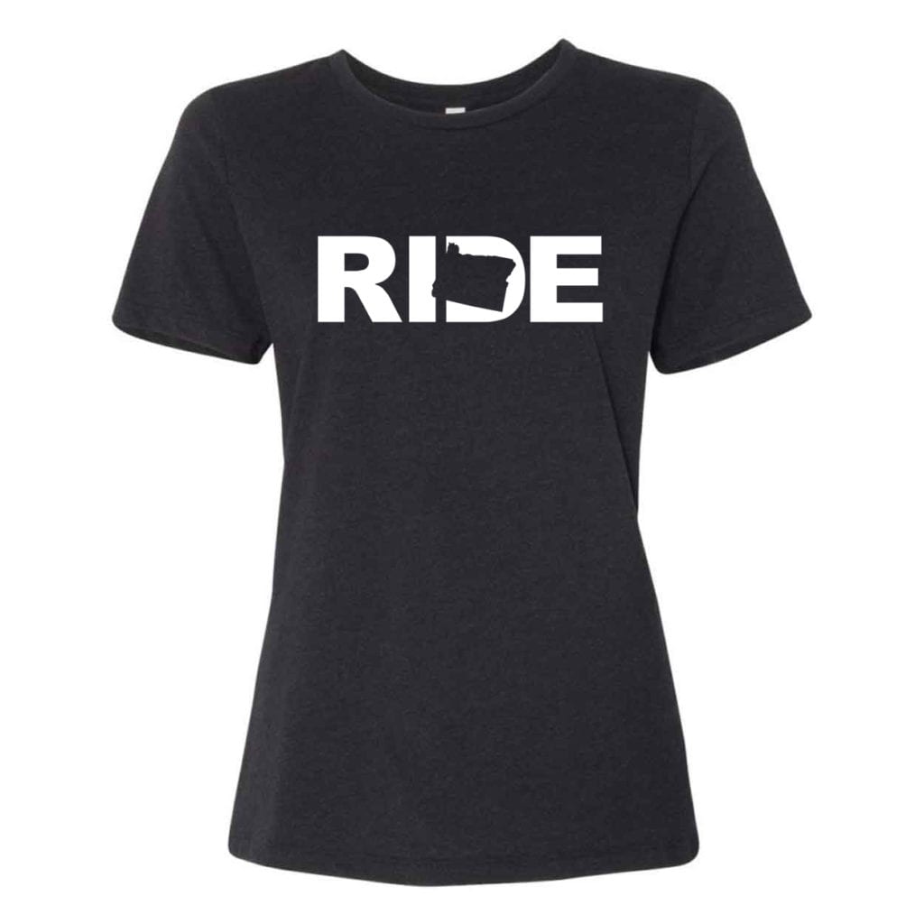 Ride Oregon Classic Women's Relaxed Jersey T-Shirt Black Heather (White Logo)