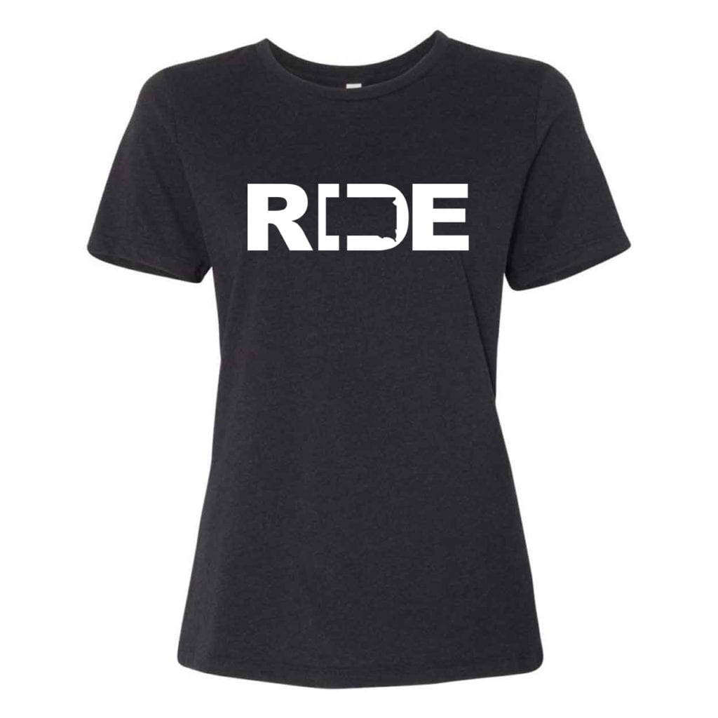 Ride South Dakota Classic Women's Relaxed Jersey T-Shirt Black Heather (White Logo)