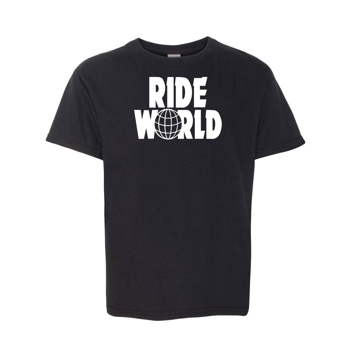 Ride World Logo Classic Youth T-Shirt Black (White Logo)