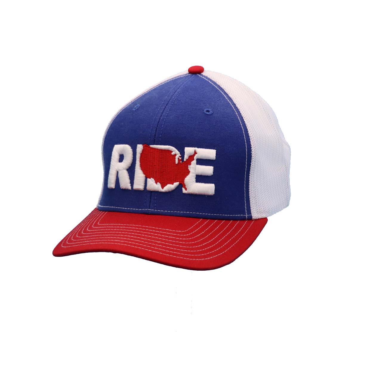 Ride United States Classic Embroidered Snapback Trucker Hat Blue/White/Red
