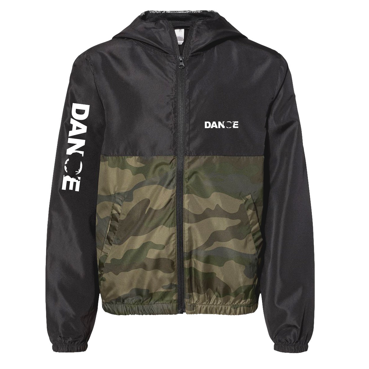 Dance United States Classic Youth Lightweight Windbreaker Black/Forest Camo (White Logo)