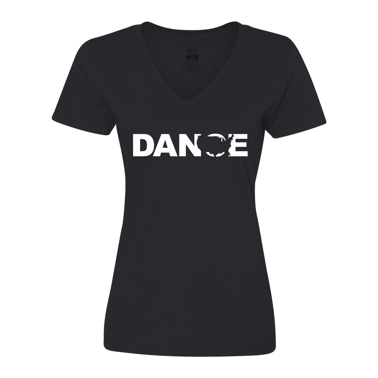Dance United States Classic Womens V-Neck Shirt Black (White Logo)