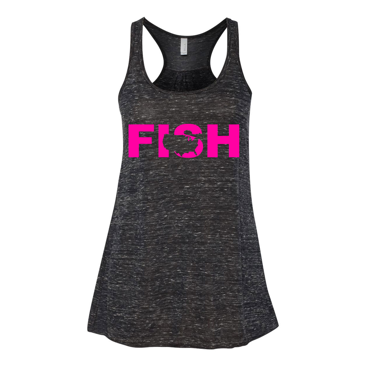 Fish United States Classic Women's Flowy Racerback Tank Top Black Marble (Pink Logo)