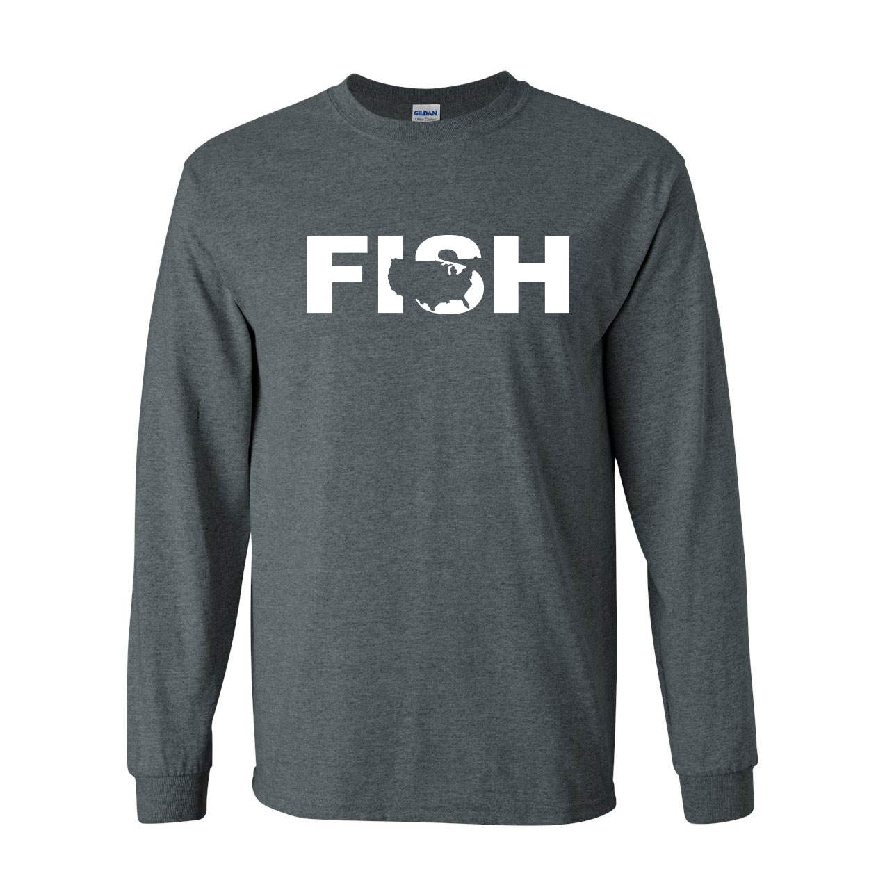 Fish United States Classic Long Sleeve T-Shirt Dark Heather (White Logo)