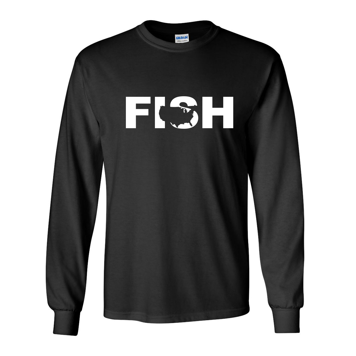Fish United States Classic Long Sleeve T-Shirt Black (White Logo)