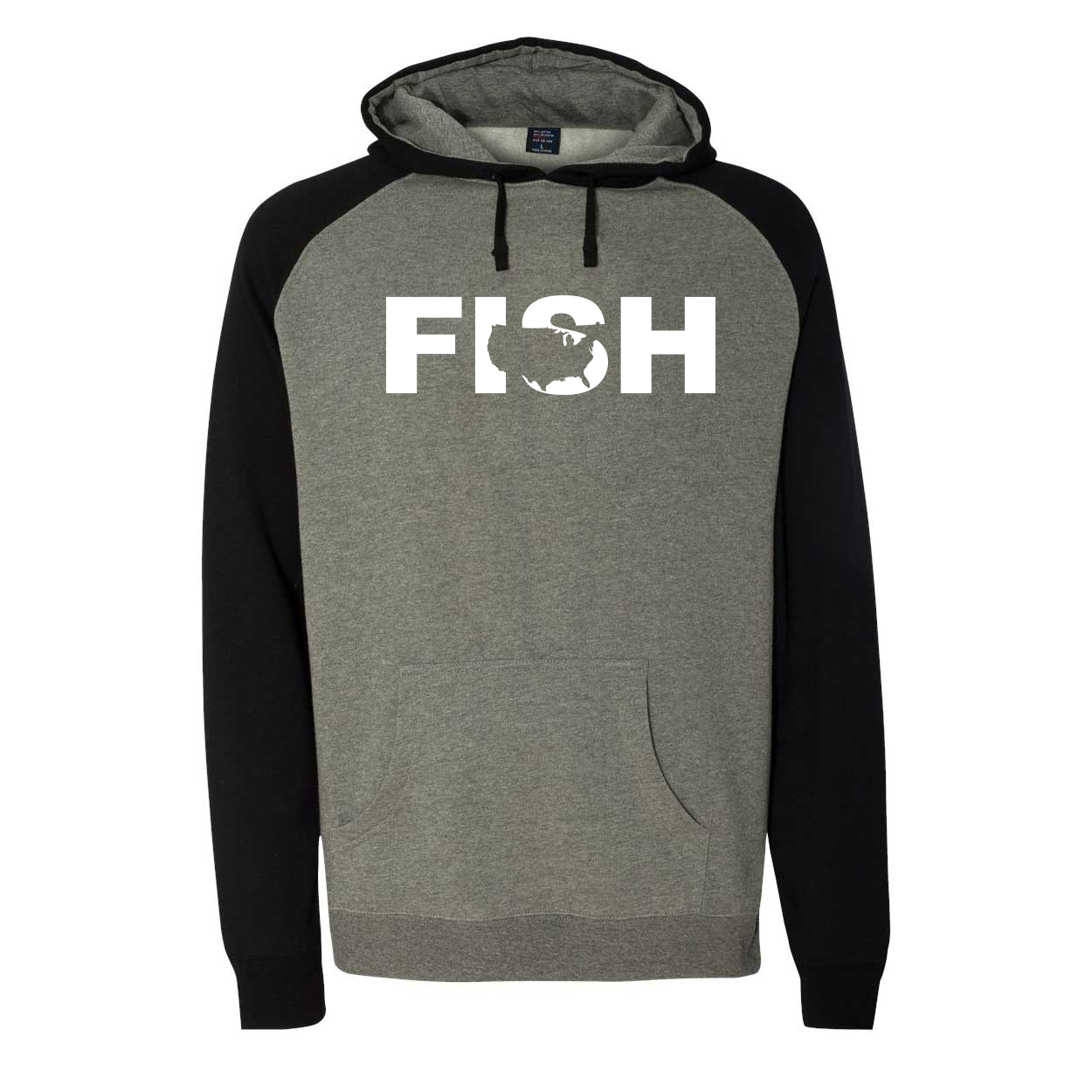 Fish United States Classic Raglan Hooded Pullover Sweatshirt Gunmetal/Heather Black (White Logo)
