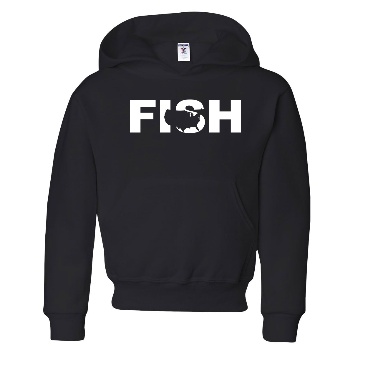 Fish United States Classic Youth Sweatshirt Black (White Logo)