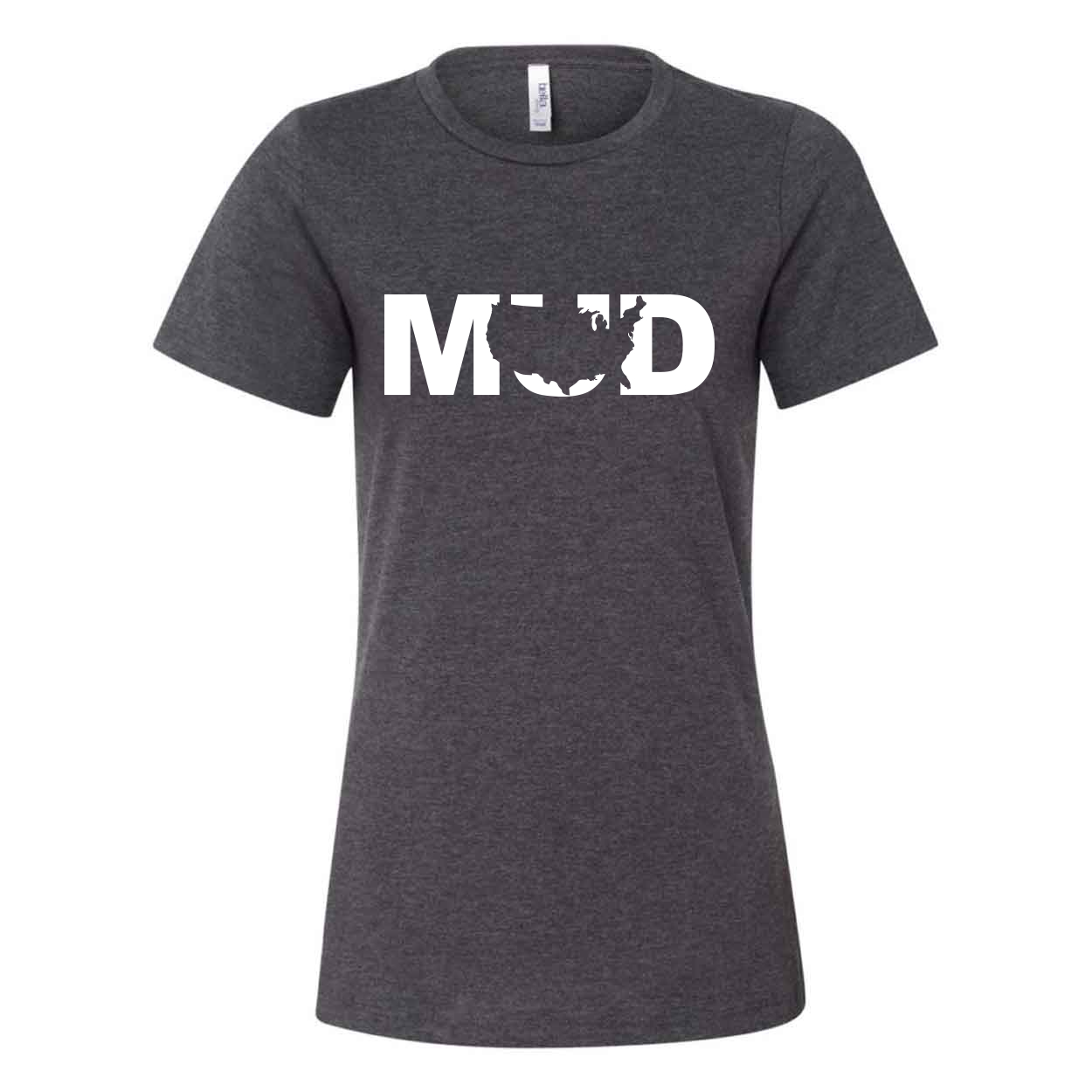 Mud United States Classic Women's Relaxed Jersey T-Shirt Dark Gray Heather (White Logo)