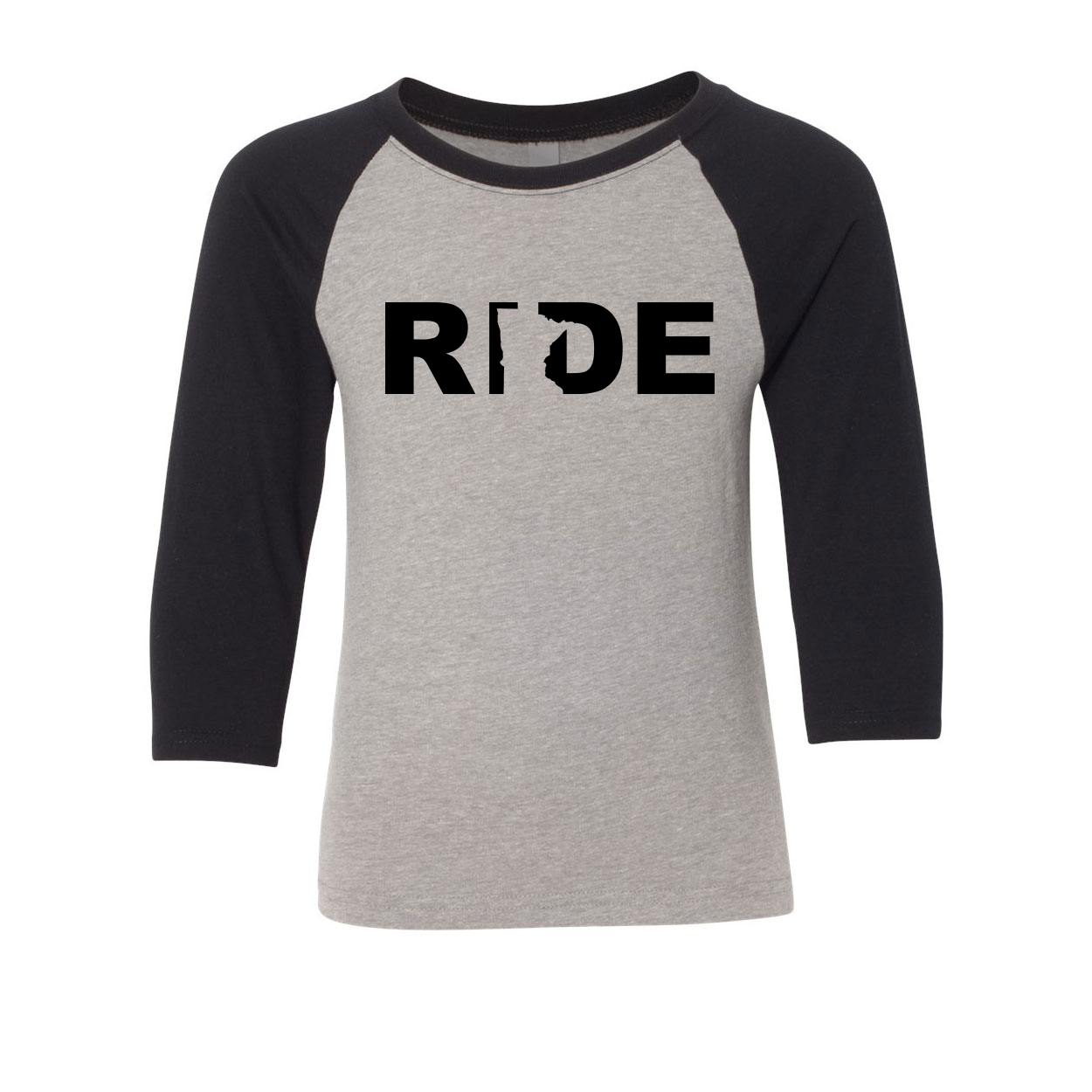 Ride Minnesota Classic Youth Premium Raglan Shirt Gray (Black Logo)