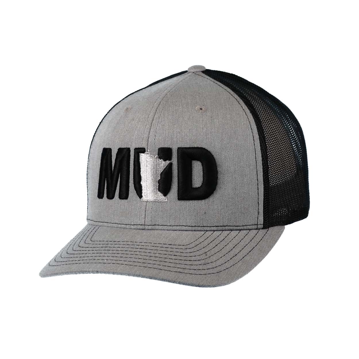 Mud Minnesota Classic Embroidered Snapback Trucker Hat Heather Gray/Black