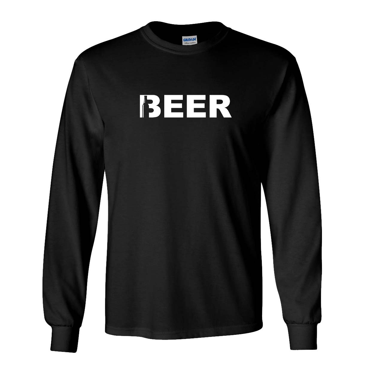 Beer Bottle Logo Classic Long Sleeve T-Shirt Black (White Logo)