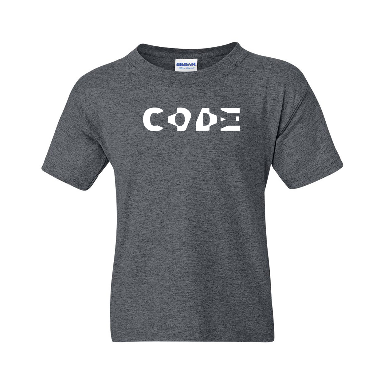 Code Tag Logo Classic Youth T-Shirt Dark Heather Gray (White Logo)