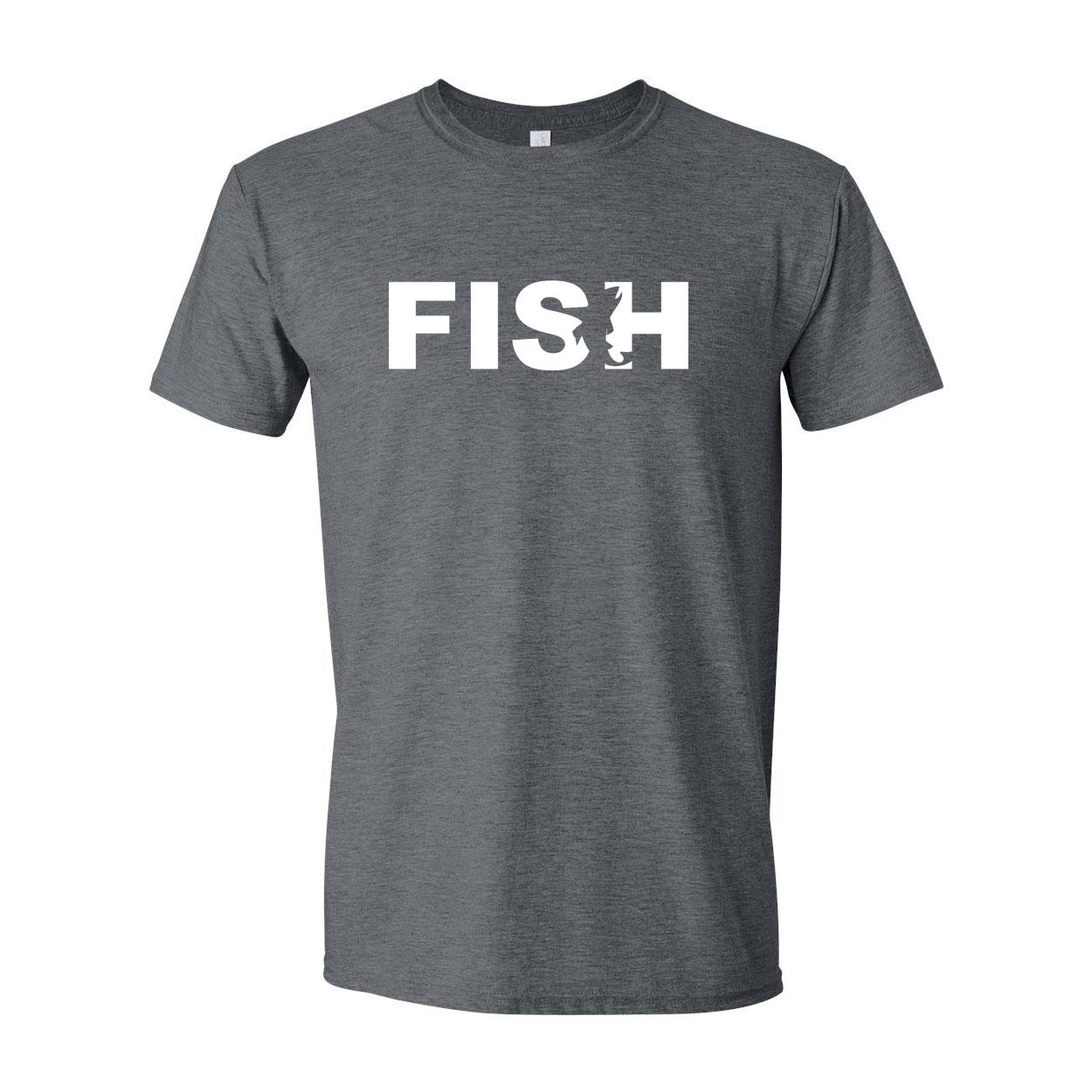 Fish Catch Logo Classic T-Shirt Dark Heather Gray (White Logo)