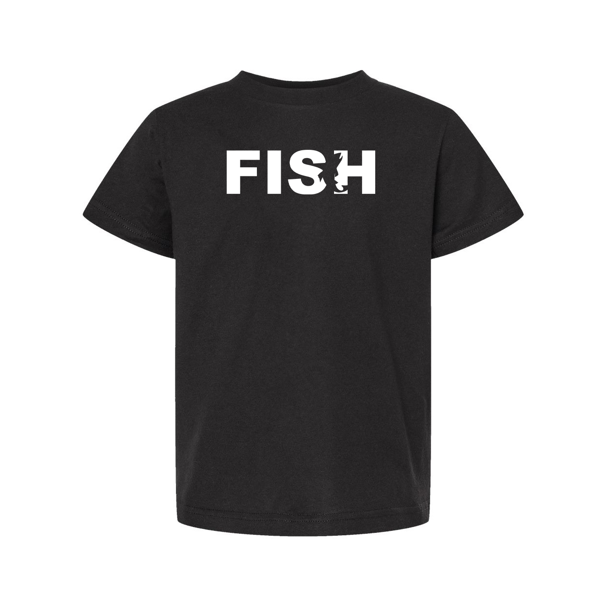 Fish Catch Logo Classic Youth T-Shirt Black (White Logo)