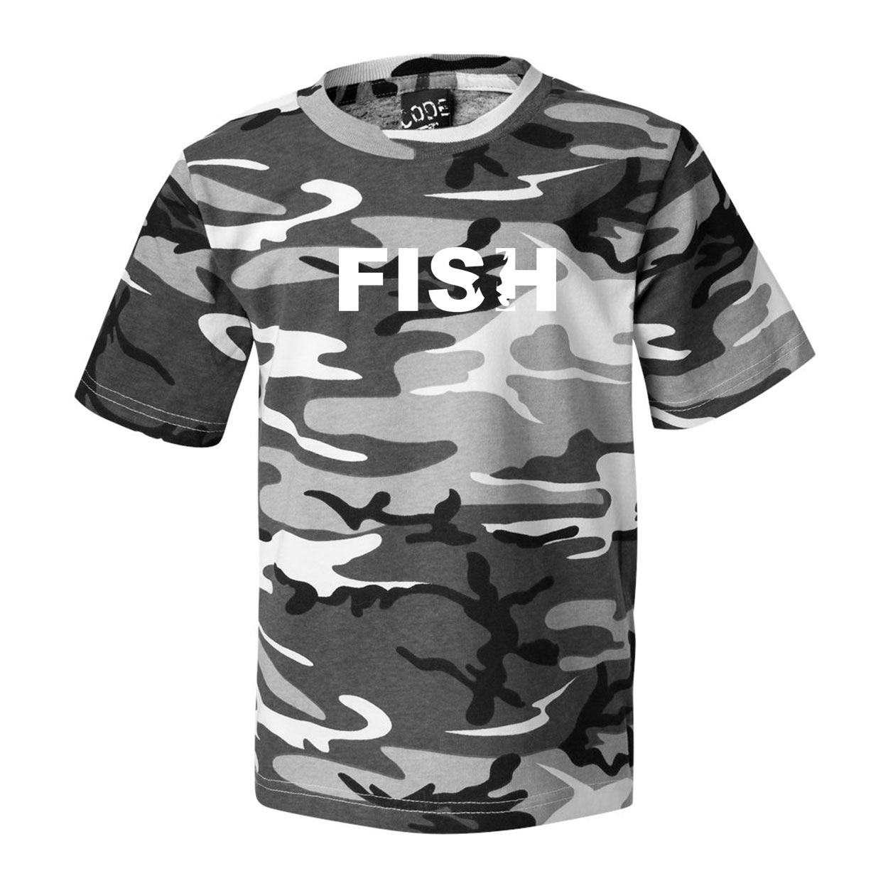 Fish Catch Logo Classic Premium T-Shirt Urban Camo (White Logo)