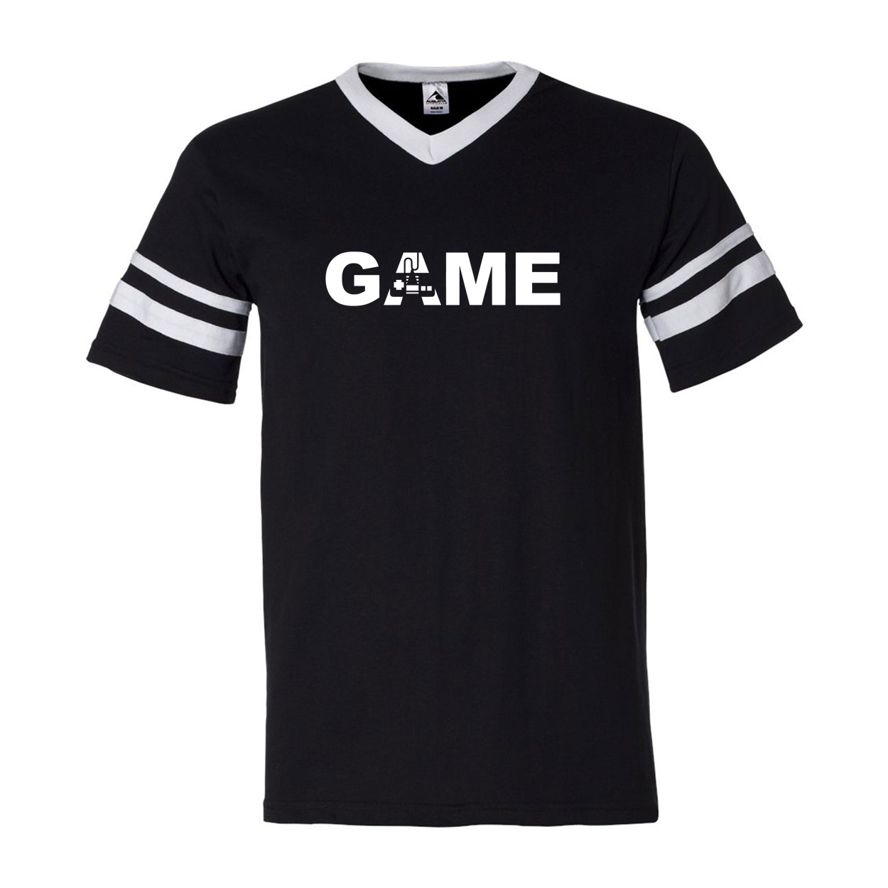 Game Logo Classic Premium Striped Jersey T-Shirt Black/White (White Logo)