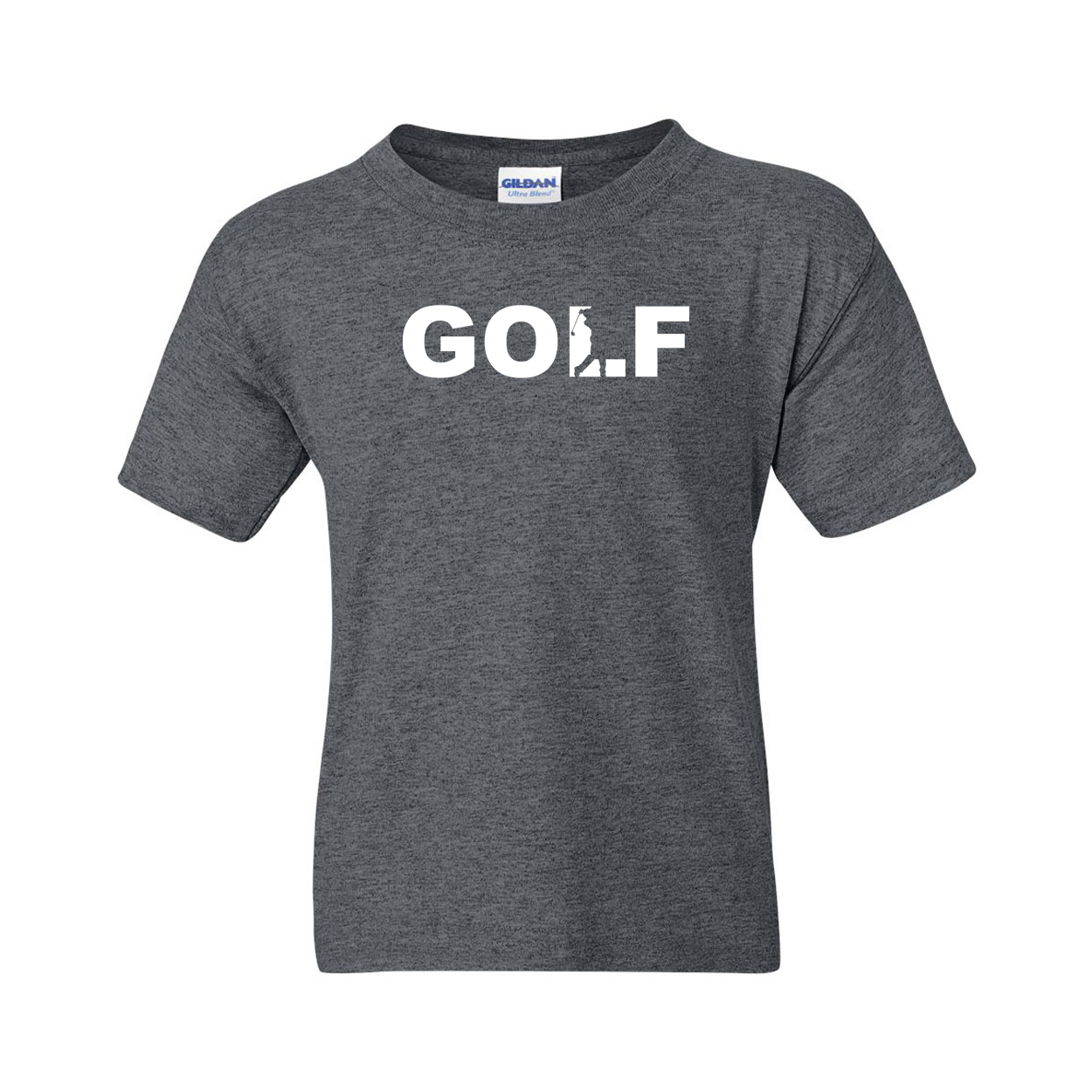 Golf Swing Logo Classic Youth T-Shirt Dark Heather Gray (White Logo)