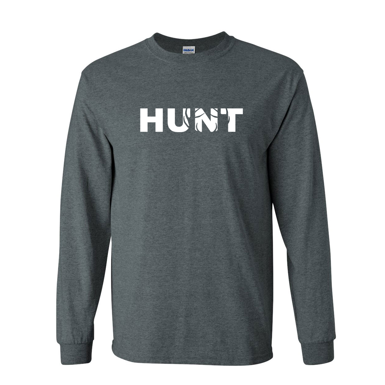 Hunt Rack Logo Classic Long Sleeve T-Shirt Dark Heather (White Logo)
