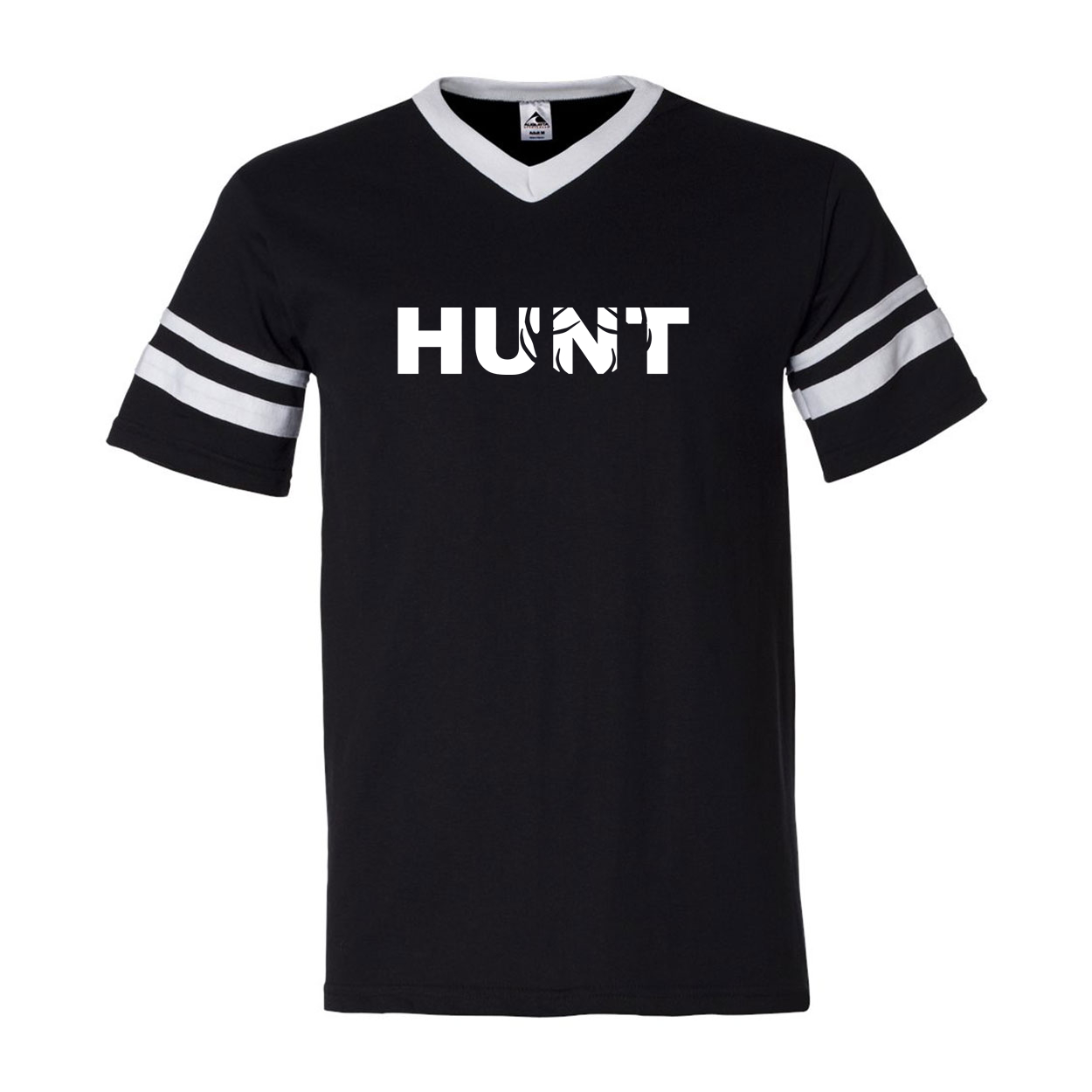 Hunt Rack Logo Classic Premium Striped Jersey T-Shirt Black/White (White Logo)