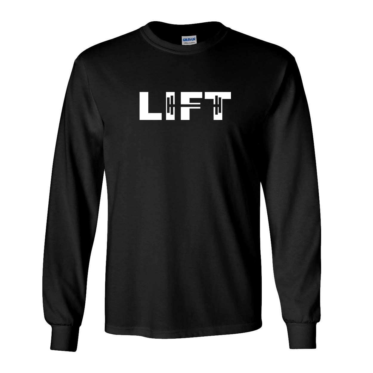Lift Barbell Logo Classic Long Sleeve T-Shirt Black (White Logo)