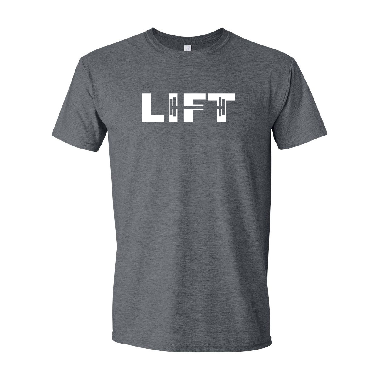 Lift Barbell Logo Classic T-Shirt Dark Heather Gray (White Logo)