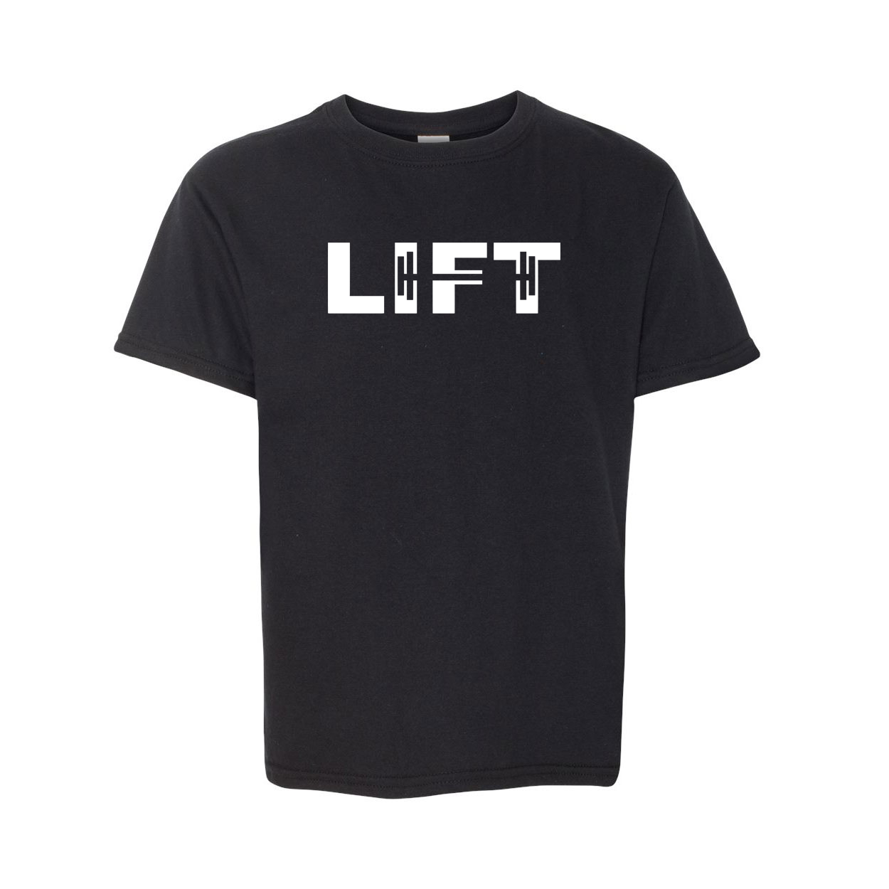 Lift Barbell Logo Classic Youth T-Shirt Black (White Logo)