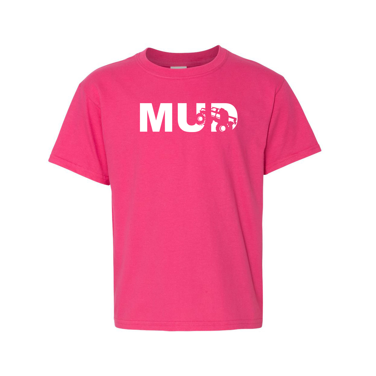 Mud Truck Logo Classic Youth T-Shirt Pink (White Logo)
