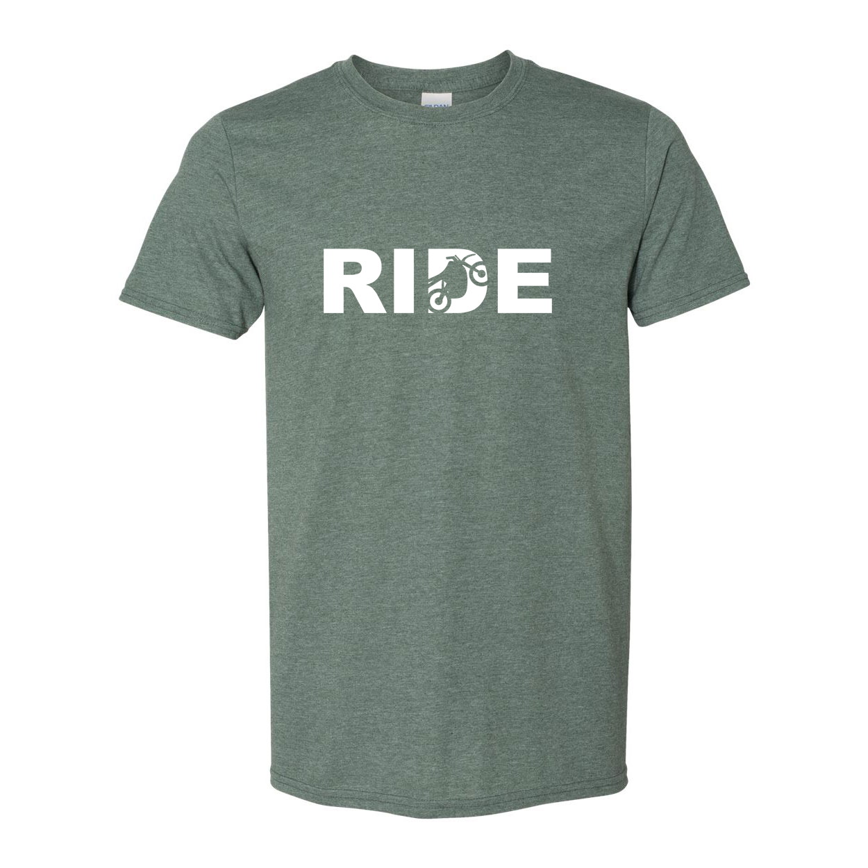 Ride Moto Logo Classic T-Shirt Heather Military Green (White Logo)