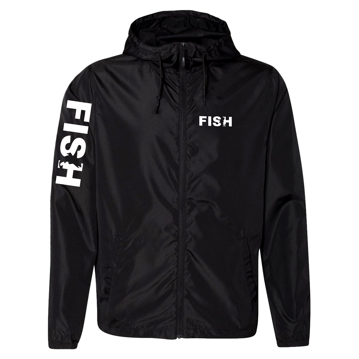 Fish Catch Logo Classic Lightweight Windbreaker Black (White Logo)