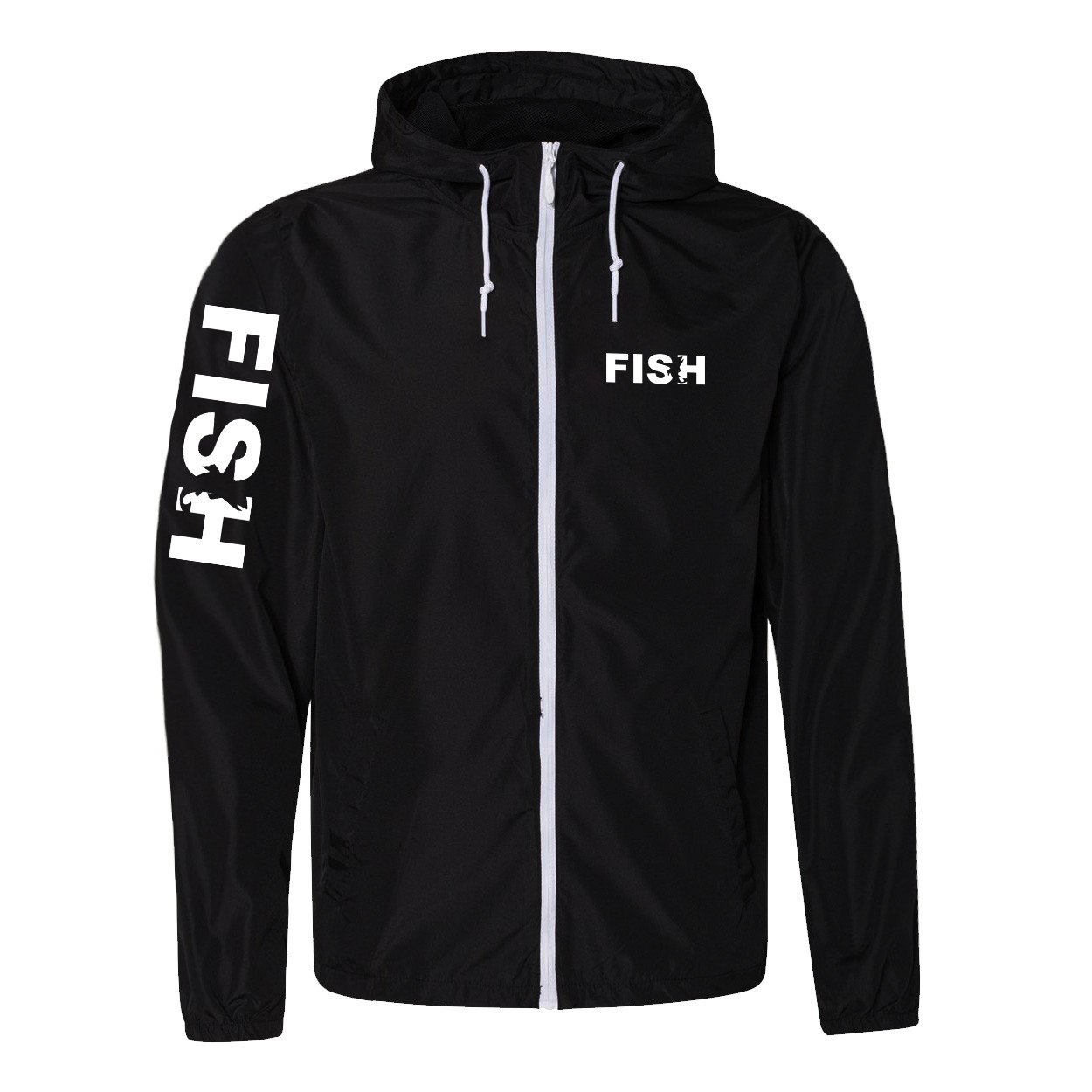 Fish Catch Logo Classic Lightweight Windbreaker Black/White (White Logo)